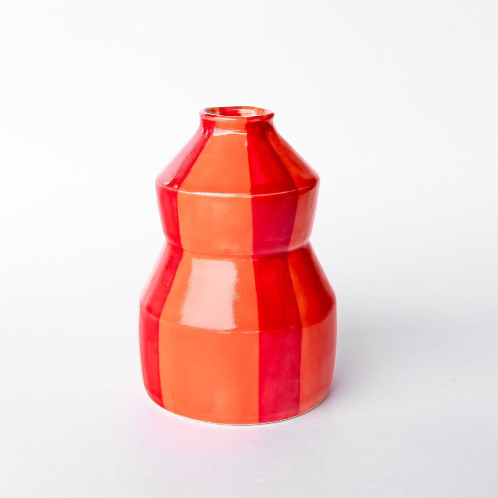 Orange & Red Striped Bud Vase